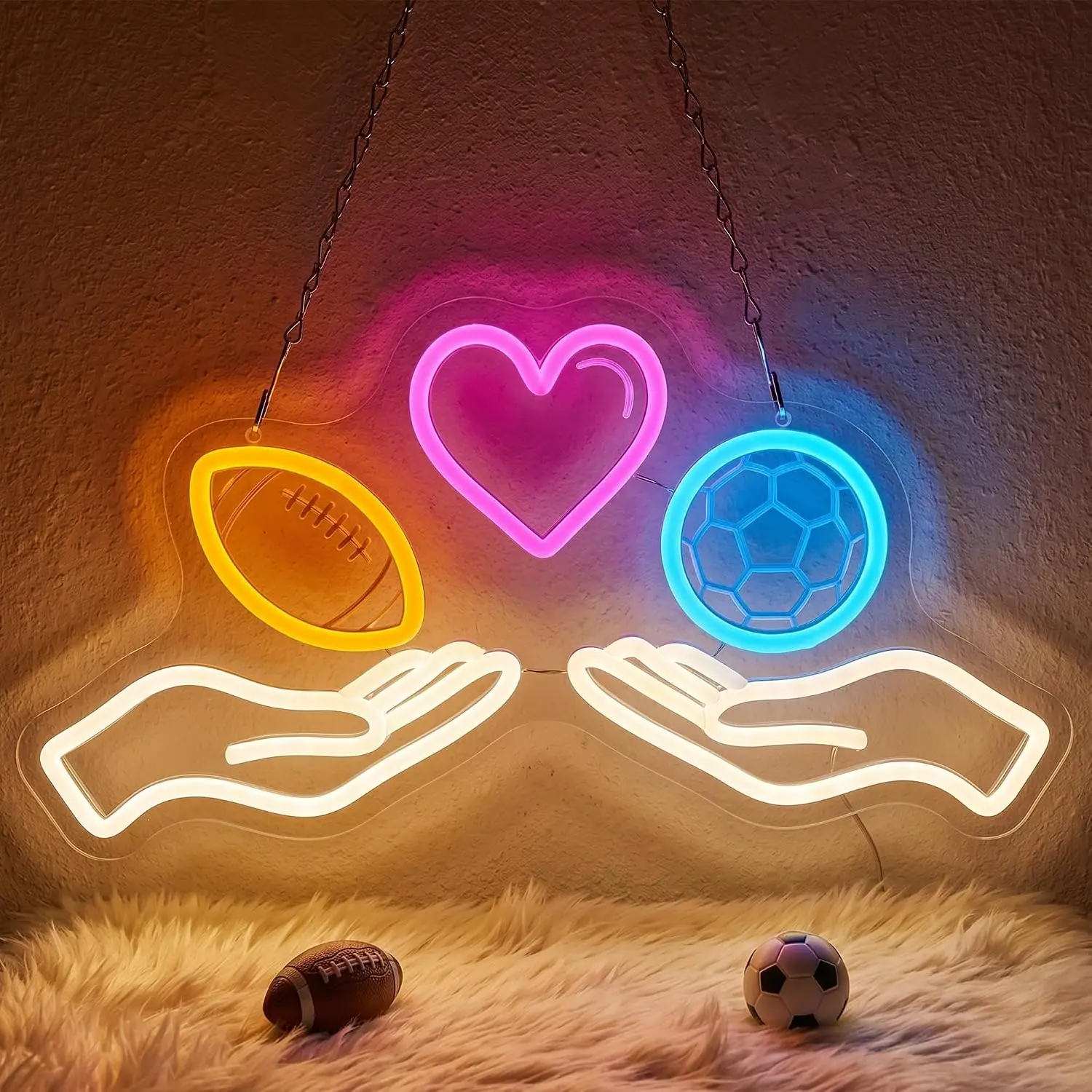 LED Neon Sign Soccer Neon Light USB Powered Wall Hanging Lamp Sport Themed Bar Gym Bedroom Man Cave Home Window Decor Night Lamp