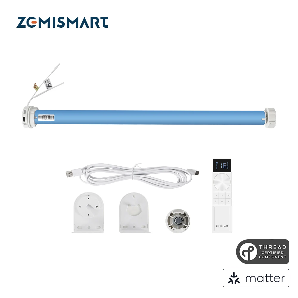 Zemismart Matter Thread Rechargeable Smart Roller Shade Blinds Motor for 38mm Tube Support Homekit Google Home Smartthings Alexa