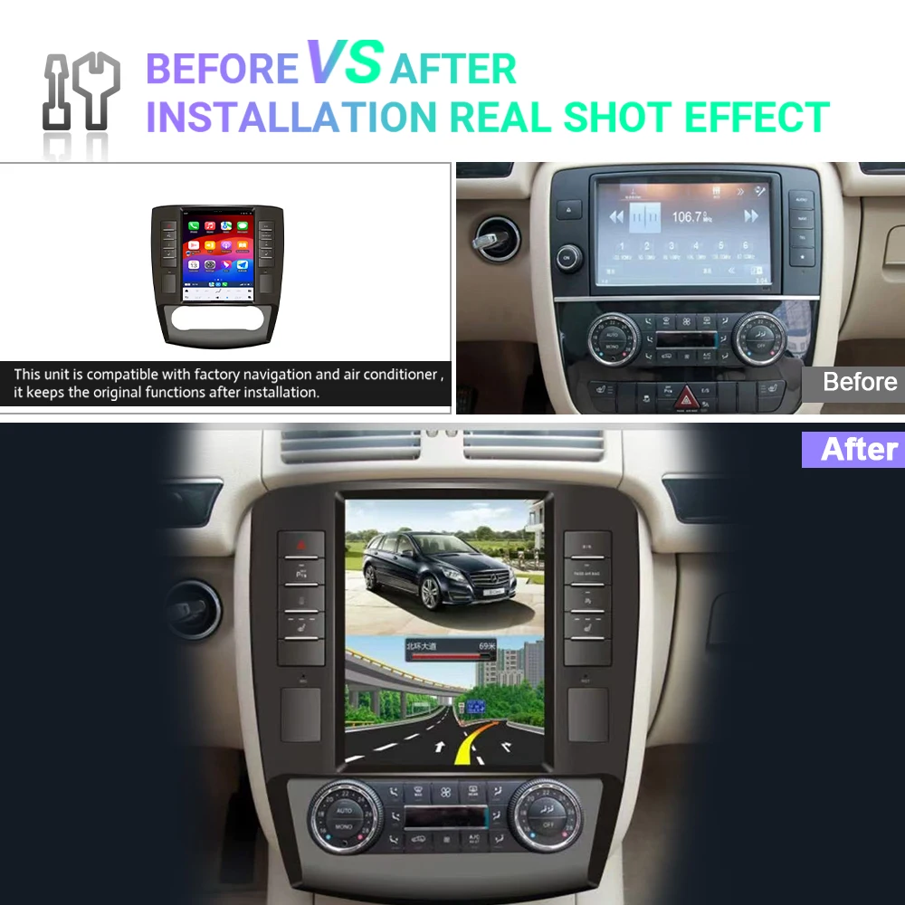 12.1 inch Android 14.0 Car Multimedia Player Stereo  For Mercedes Benz R Class 2005 - 2016 GPS Radio Navigation Screen System 4G
