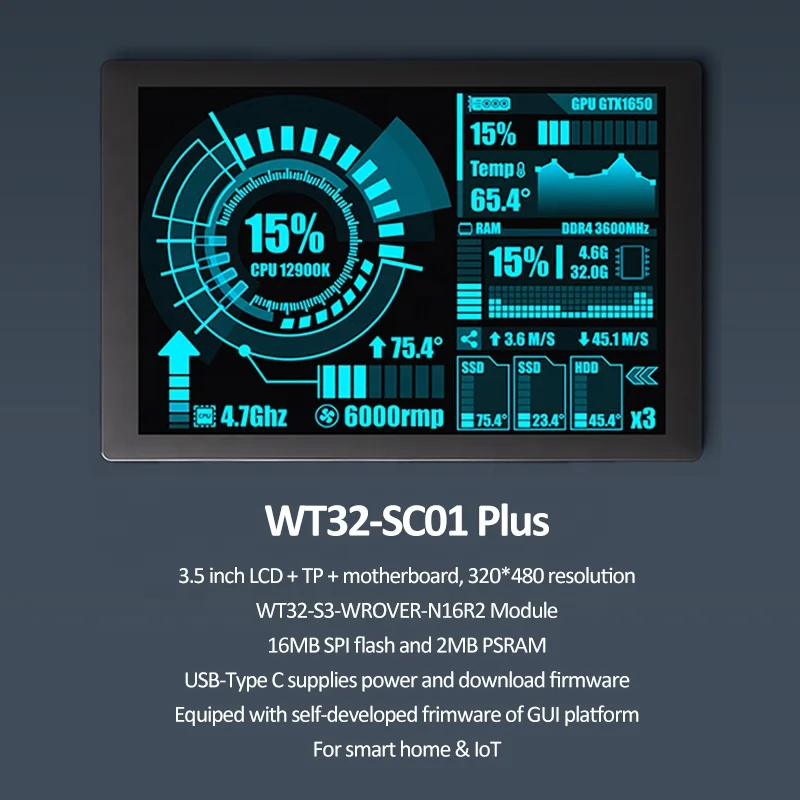 WT32-SC01 Plus ESP32 Touch LCD 3.5-inch Smart 320X480 Panel MCU Interface Development Board Built-in WiFi-BT WT SC01