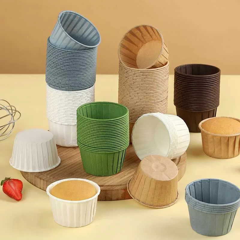 50pcs Cake Baked Crimped Muffin Cup Heat-resistant and Oil-proof Paper , Suitable for Cupcakes Wrapping Paper Wedding Party