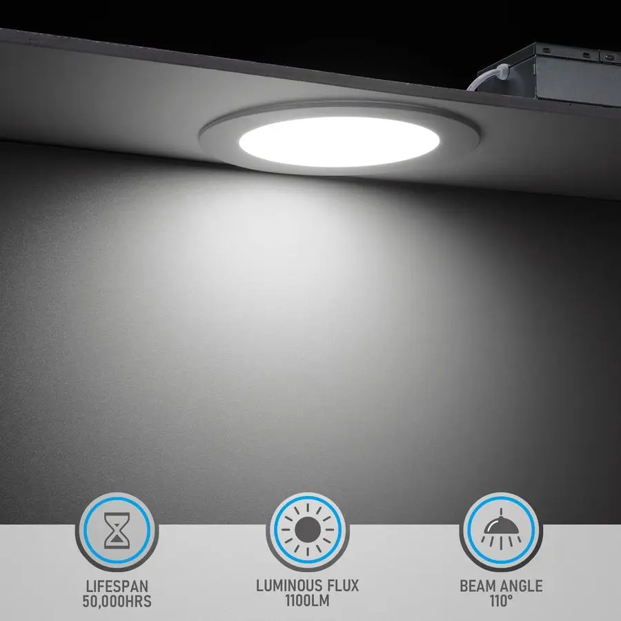 Iluminación empotrable LED delgada de 6 pulgadas con caja de conexiones, luz empotrable ultrafina regulable de aluminio CRI90 de 12 W, luz diurna de 5000 K, 1100 L