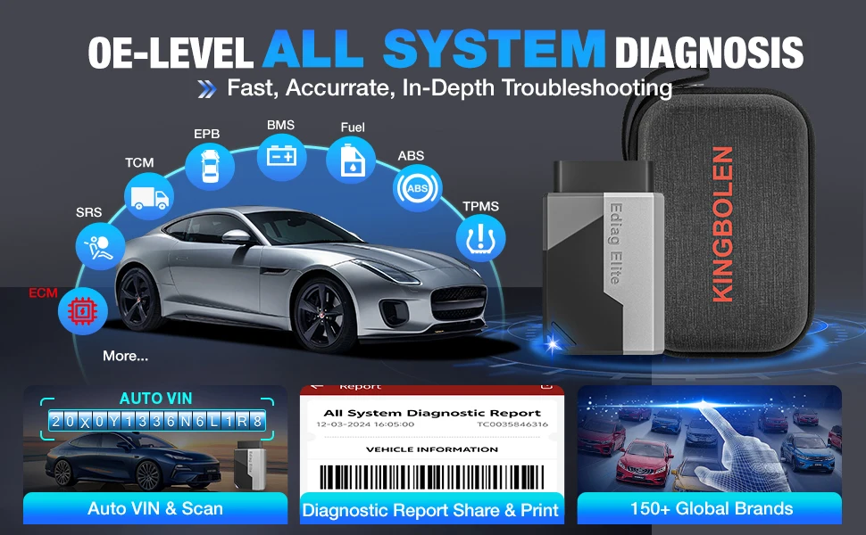 Kingbolen Ediag Elite OBD2 Scanner Bluetooth Lifetime Update,PK ELM327,All System OBD2 Diagnostic Tool with 15 Resets for iOS & Android, CANFD Protocol, Autoauth for FCA SGW Cost-effective Diagnostic Scan Tool