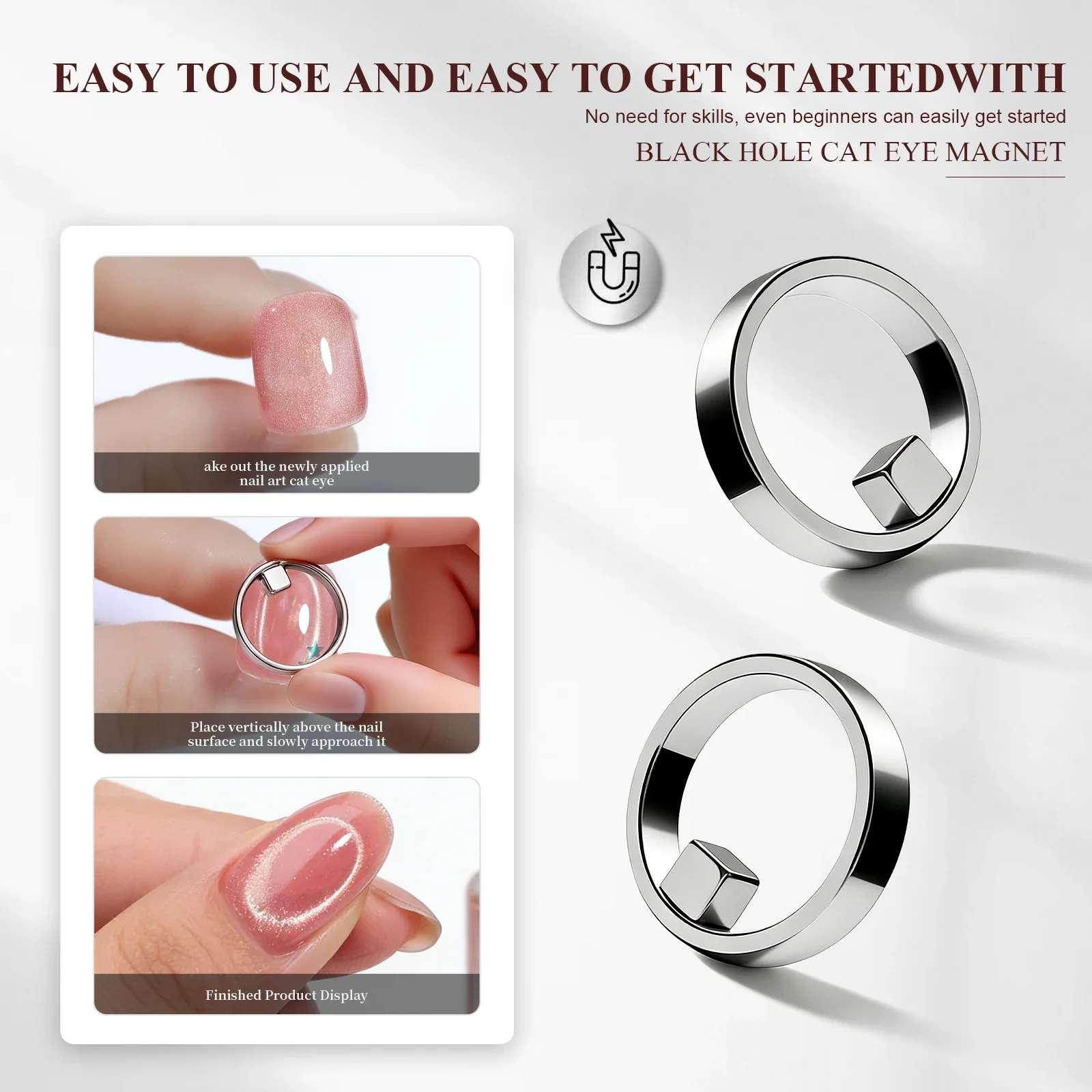 Circular Nail Magnet Cat Eye Gel Black Hole Hollow Cat Eye Magnet Tool Strong Magnetic Ring for 3D Nail Art for Salon Home DIY