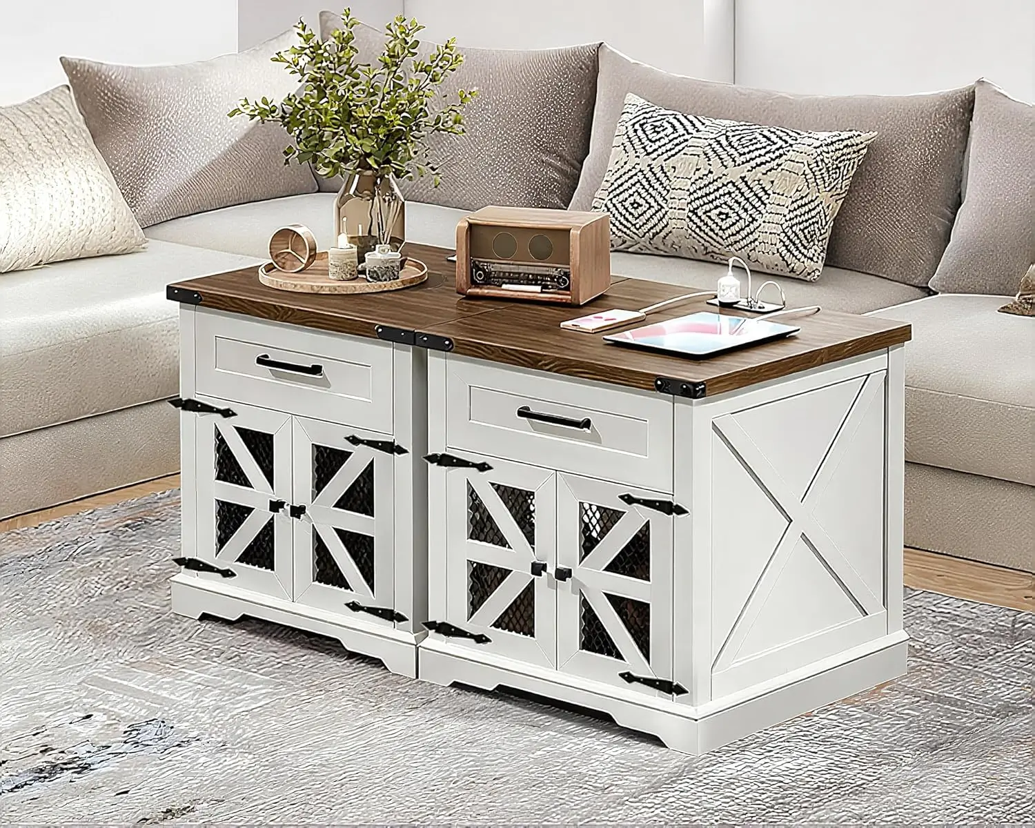 White Farmhouse End Table Set of 2 24