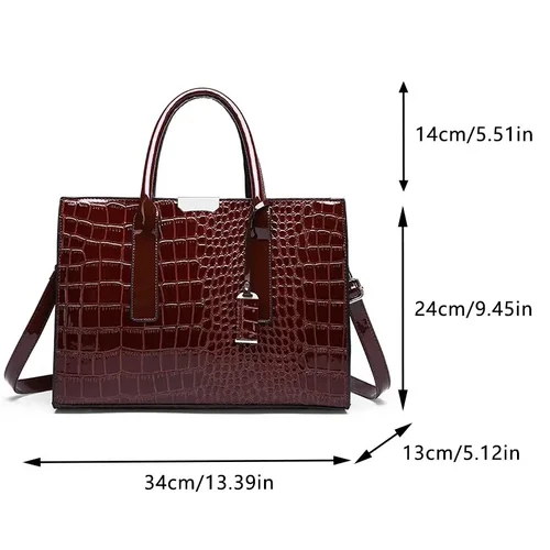 Imagen 2 del producto Bolso de mano Vintage de lujo con patrón de cocodrilo para mujer, bolso de mano de gran capacidad, bolso de hombro de negocios de cuero para mujer