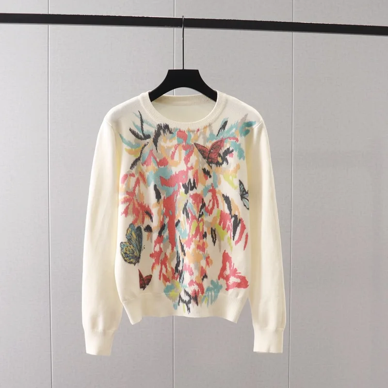 Korea Y2K Sweater Women Luxury Brand Long Sleeve Pullover Jumper Knitted Fashion Tops Colorful Print Sweaters Women Clothing Ins