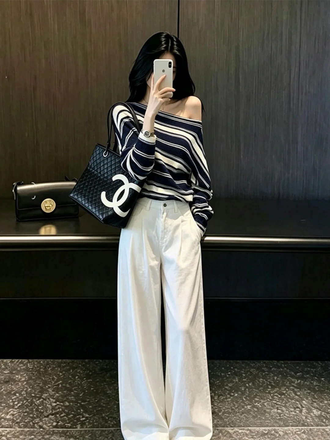 Korean Style Loose Long Sleeve Striped Knitwear Women's Casual Slim Fit Shoulder Casual Long Sleeve Shirt Autumn New Arrival