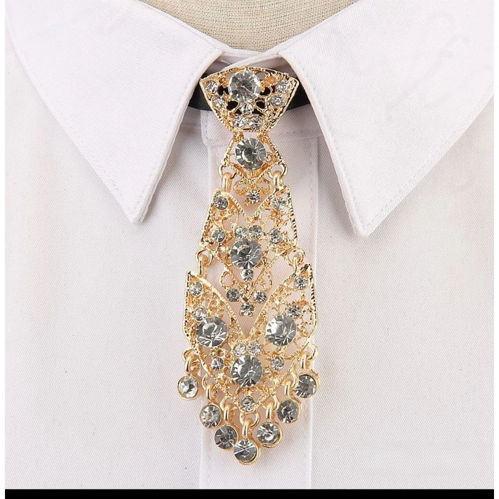 Fashion, Personality, New Trend, Unisex, Korean Version Cocktail Party, Wedding Host, Metal Inlaid Diamond Small Tie