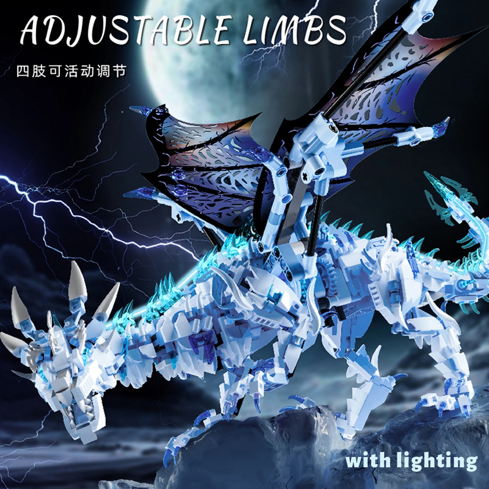 1646PCS Mechanische Frost Drache mit Led-leuchten Bausteine Tier Göttlichen Drachen Modell Junge Mädchen Montage Spielzeug Weihnachten Geschenk