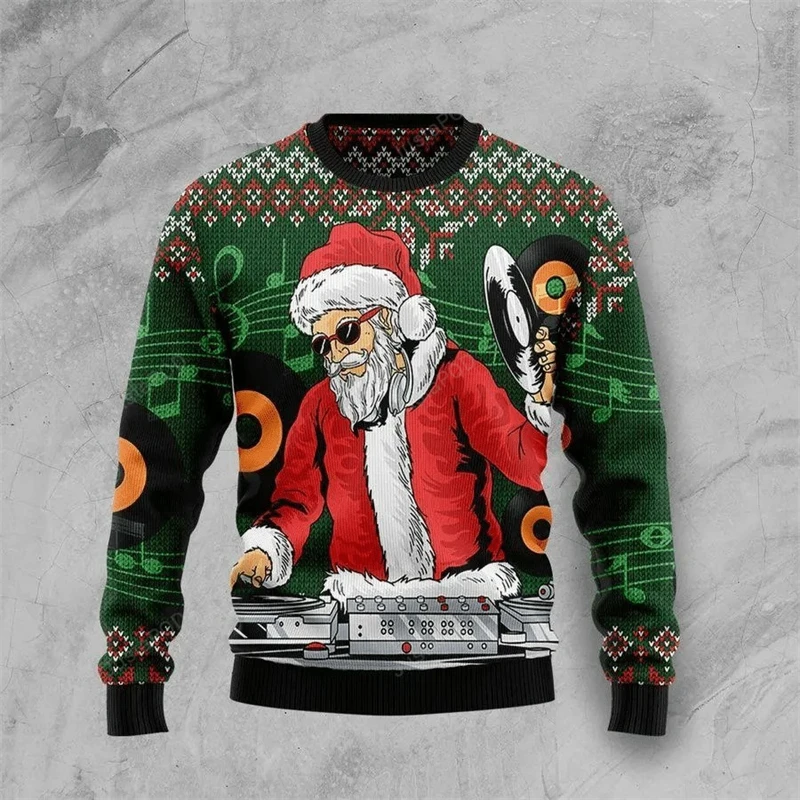 Hip Hop Santa Claus Christmas Sweatshirt Men's Clothing Long Sleeves Pullover 3D Print Fun Festival Streetwear Autumn Sweater