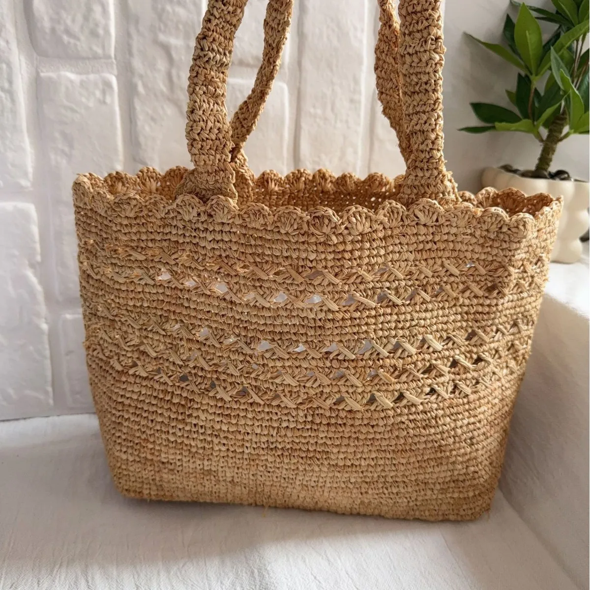 Bolso de Rafia de Verano, Bolso de Hombro Tejido Calado, Bolsos de Playa Bohemios para Mujer, Bolsos de Mano y Carteras, Bolso de Compras Tejido