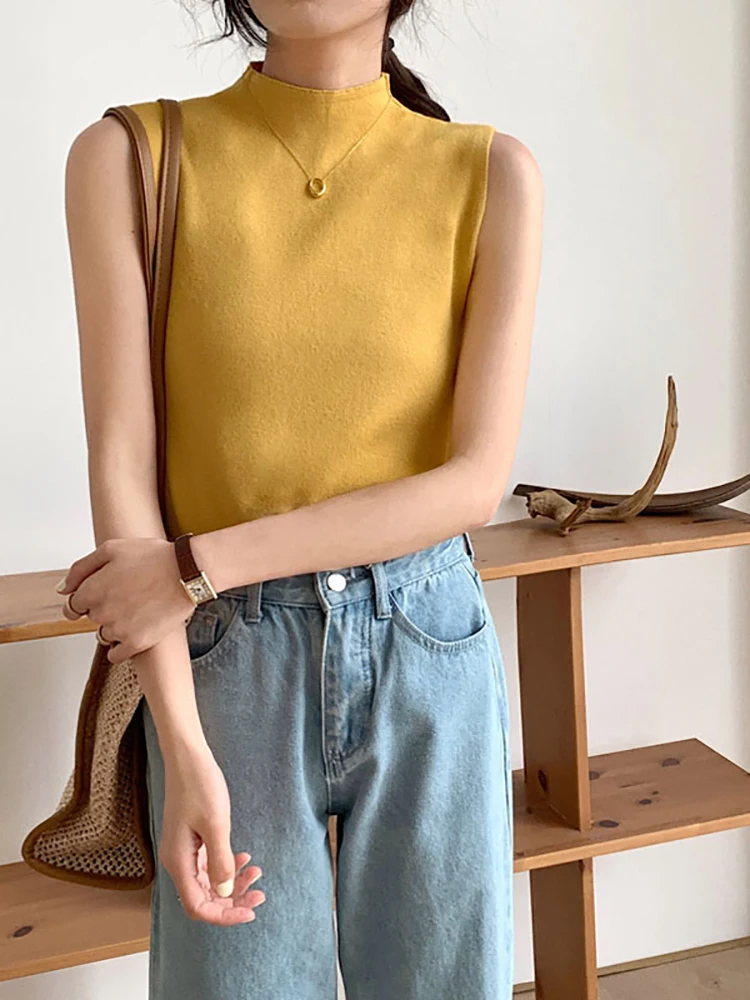 Sexy Knitted Top Summer Turtleneck Tank top Women camisole Blouse Sleeveless Slim Top Female sleveless t-shirt Vest Casual Camis