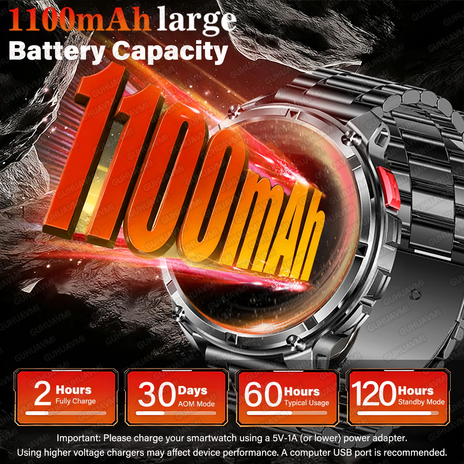 2026 New Military 1100mAh Battery Smart Watch 1.7