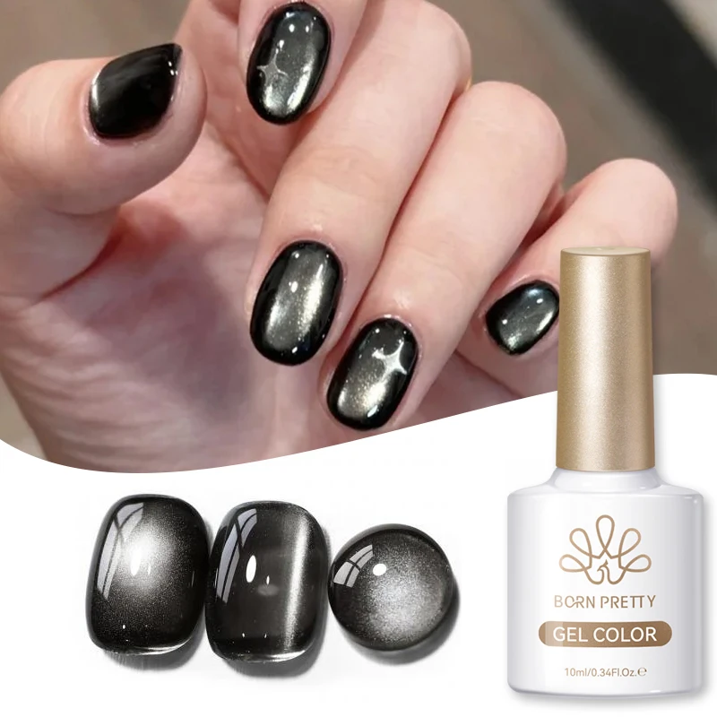 BORN PRETTY Black Glass Cat Magnetic Gel Nail Polish Soak Off UV LED Semi Permanent Nail Varnish Gothic Dark Style Manicure DIY