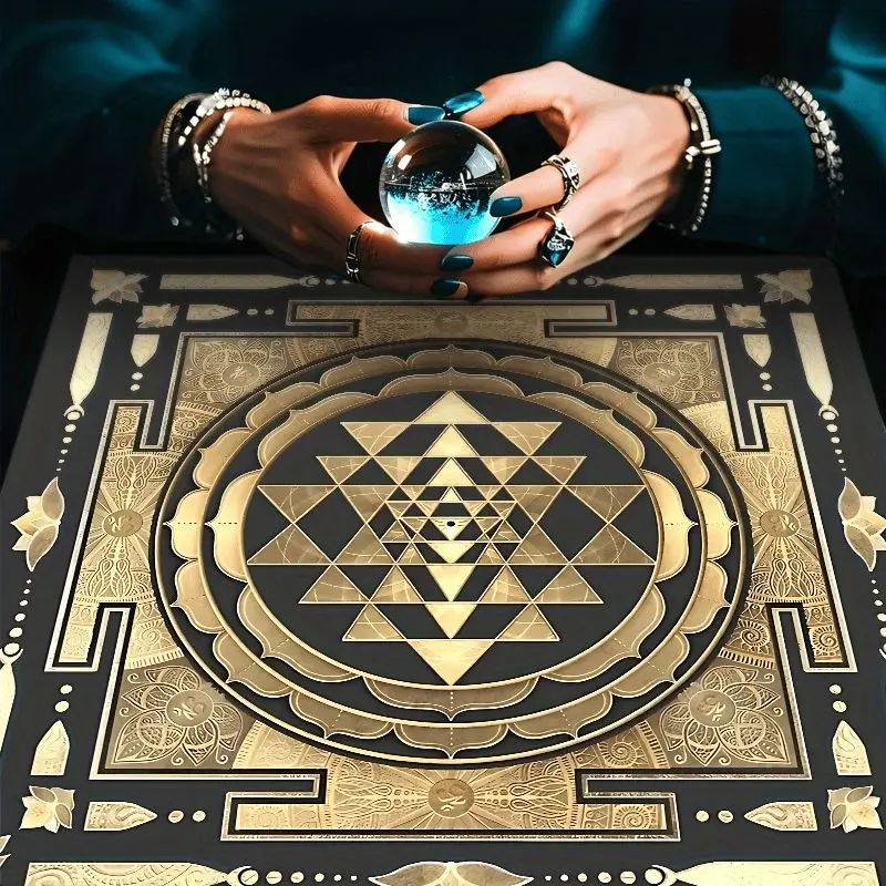 VIKAMA Black Gold Sri Yantra Sacred Geometry Tarot Tablecloth Ceremony Tarot Cards Divination Table Mat Card deduction