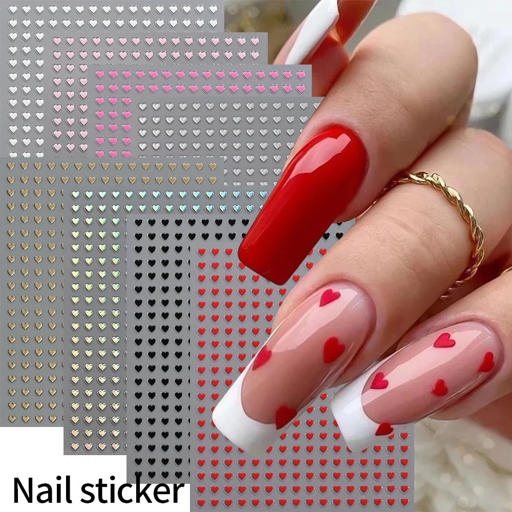 8 pezzi carino mini amore cuore adesivi per nail art romantico piccolo cuore autoadesivo decalcomanie per unghie rosso rosa argento cuore manicure decor