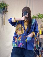 2022 Autumn Faux Mink Cashmere Sweaters Woman Indie Folk Loose Flowers Printed Pockets Full Sleeve V-Neck Knitting Clothes