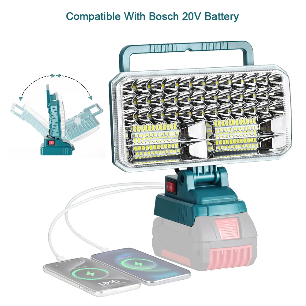 

Светодиодный рабочий фонарь 4200 лм, совместимый с аккумулятором Bosch 20В, портативный прожектор и фонарь для кемпинга, стройплощадки, экстренных ситуаций