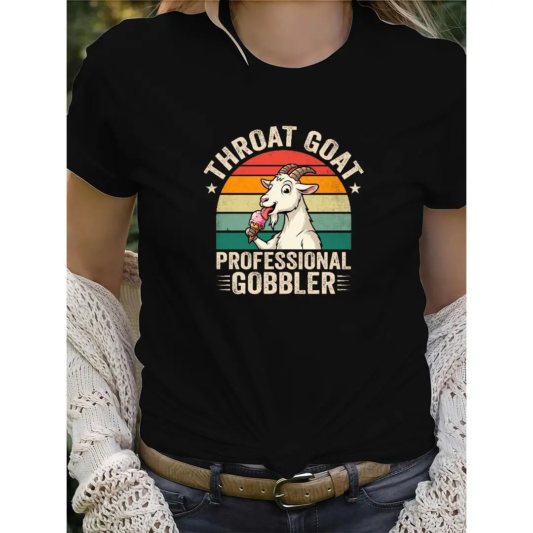 

Playful Tee Showcasing A Professional Ice - Cream - Eating Goat In Vintage Style