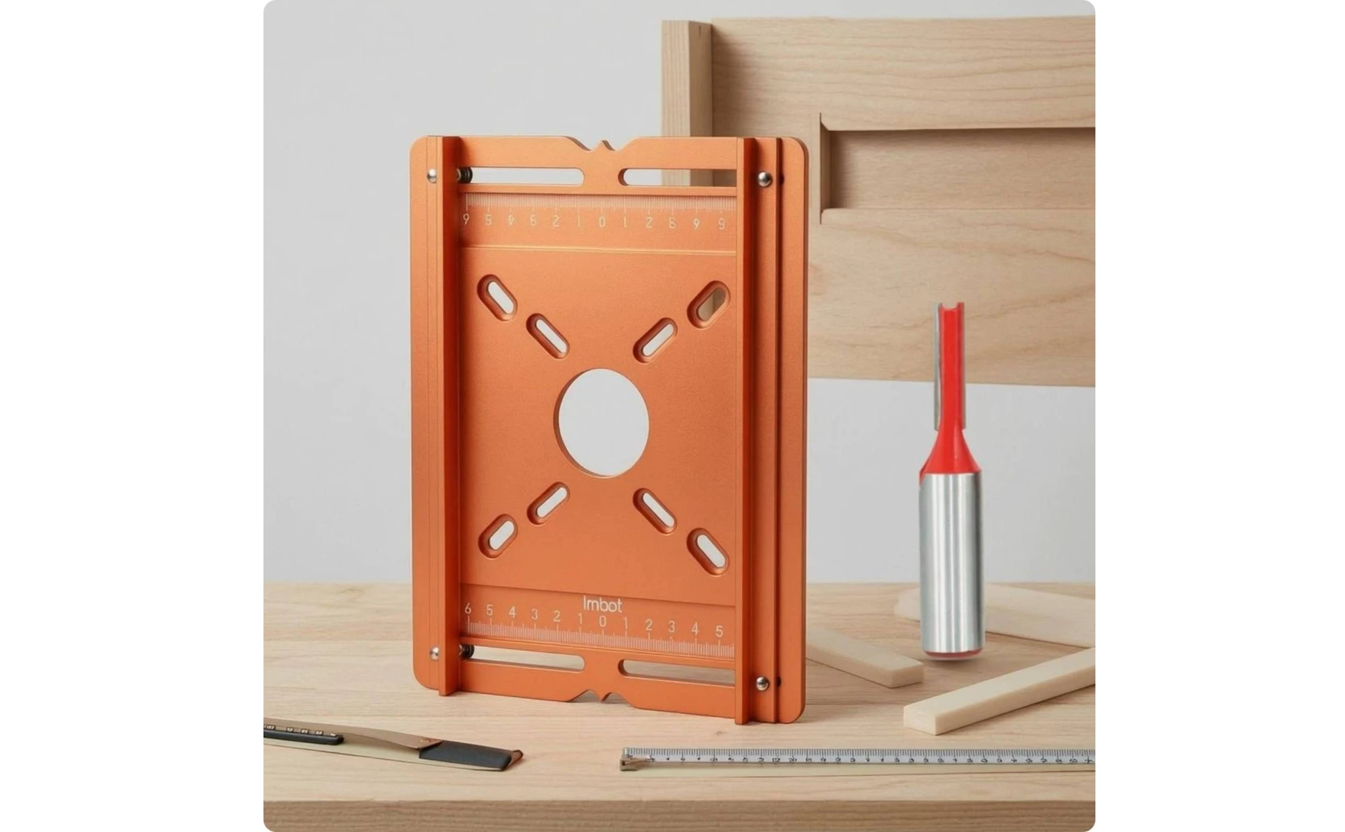 Slotting Router Plate Measurement Markings Router Grooving Base Plate Trimmer Base Polished Finish Slotting Bracket Orange