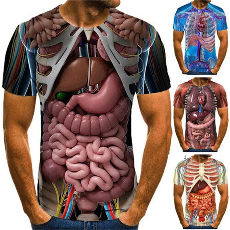 Bone and Internal Organ Pattern Summer 3D Printed Large-sized Men's T-shirt Loose and Casual Suitable for Daily Wear