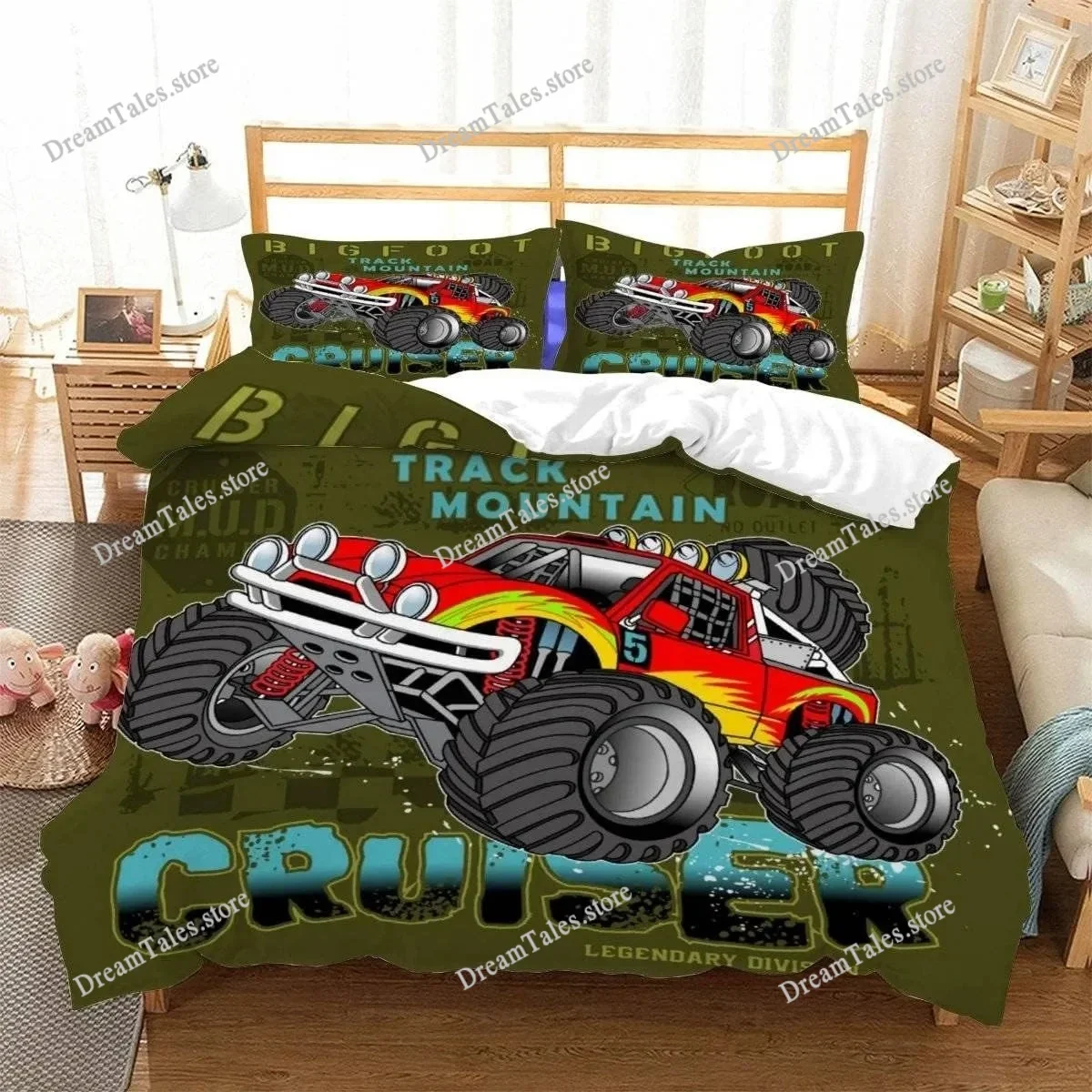 

Racing Themed Bedding 3D Printed Cartoon Monster Truck Pattern, Soft Down Anti Allergy Down Duvet Cover, Adult Bedding Set, Teen