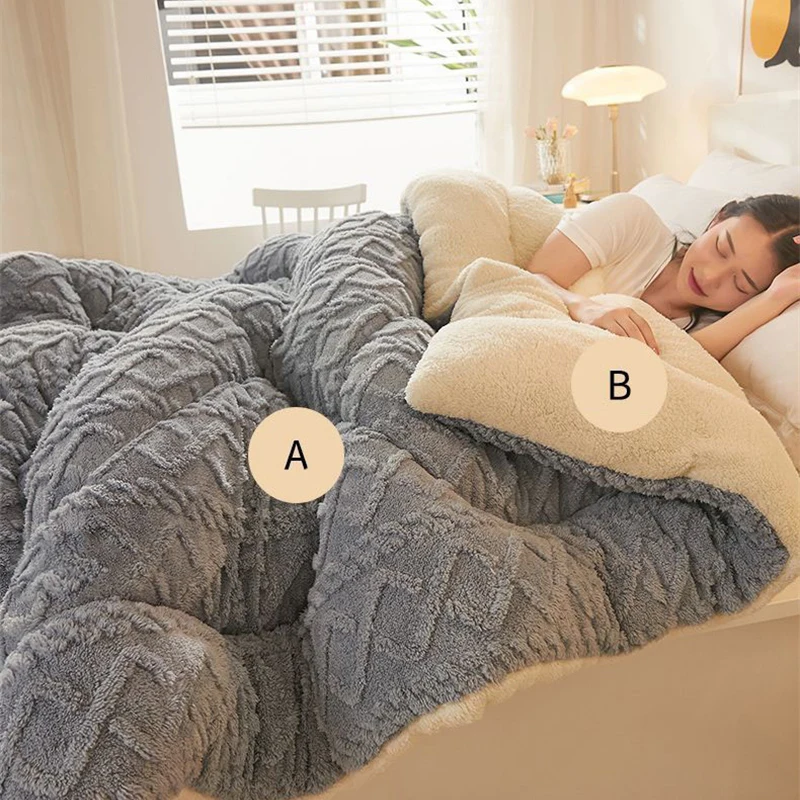 Customizable New Super Thick Winter Warm Blanket for Bed Artificial Lamb Cashmere Weighted Blankets Soft Comfortable Warmth Quil