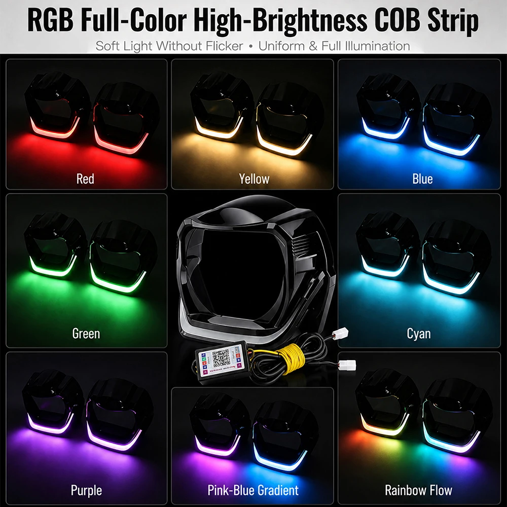 RGB 3 Inch Projector Shroud Square Angel Eyes Bi Led Projector Headlights 3