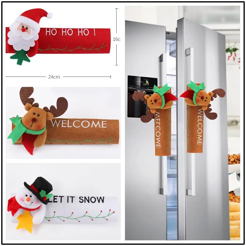 Christmas Fridge Handle Covers Santa Claus Microwave Oven Dishwasher Door Decoration for Home Navidad Natal New Year Gift