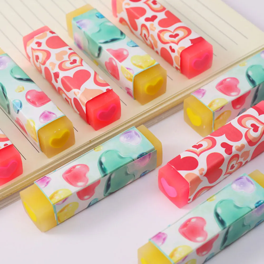

12pcs Love Shaped Erasers Cute Jelly Rubber Valentine Novelty School Supplies Decorative Cube Stationery Gifts
