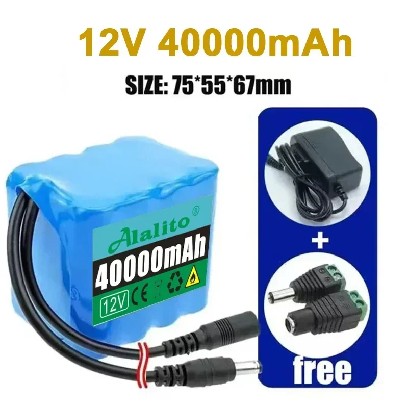 2024 New Portable Super 20Ah-50Ah Battery 12V Rechargeable Lithium Ion Battery Pack Capacity DC 12.6V CCTV Cam Monitor+Charger