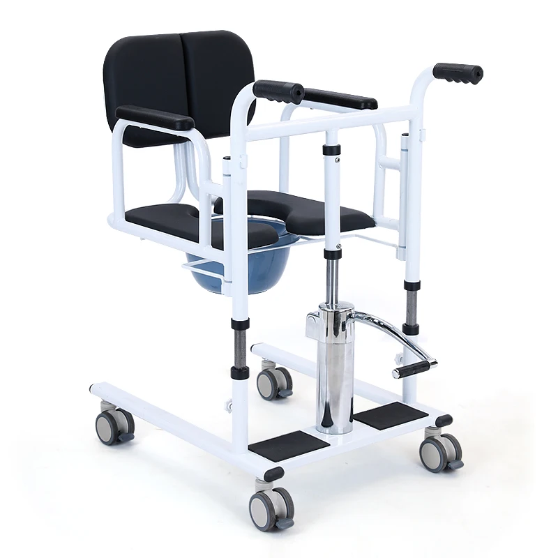 Adjustable  Steel Manual Transfer Chair Shower Commode Toilet Chair with Wheels