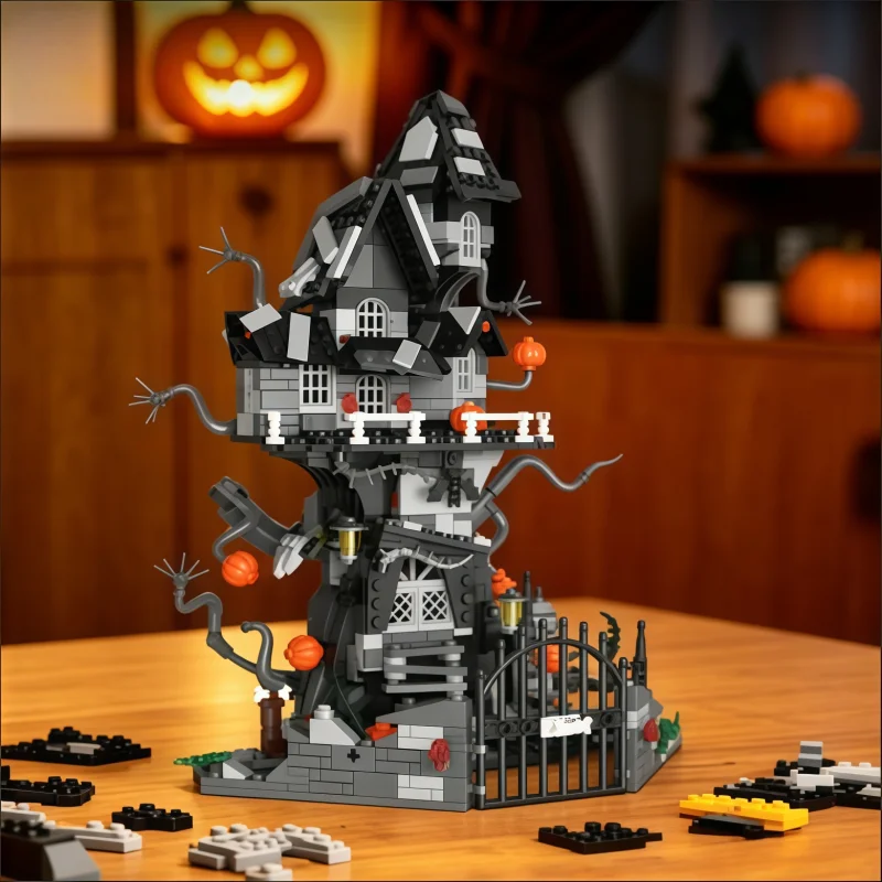 

Hot-selling Ghost Haunted House Treehouse Building Blocks, Pumpkin-decorated Ghost Mansion Assembly Set, Thriller-style Decorati