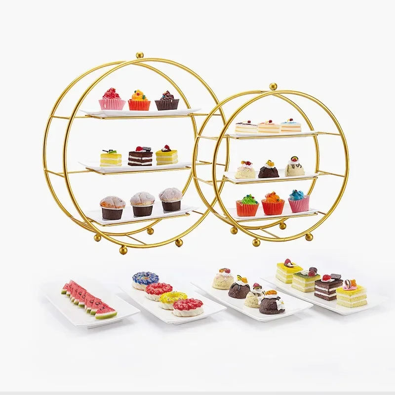 round coffee break display stand Buffet three-layer snack stand European banquet