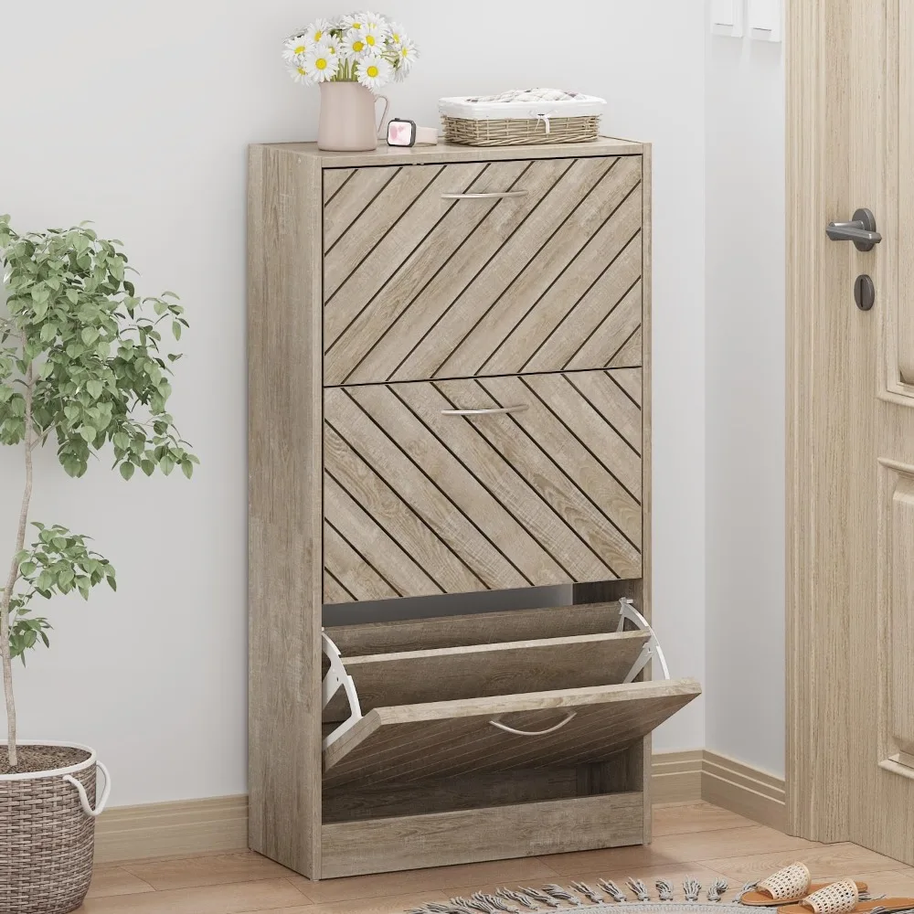 

"3-Flip Drawer Shoe Storage Cabinet | Slim Wooden Narrow Rack for Entryway | Hidden Shoe Organizer with Modern Design"