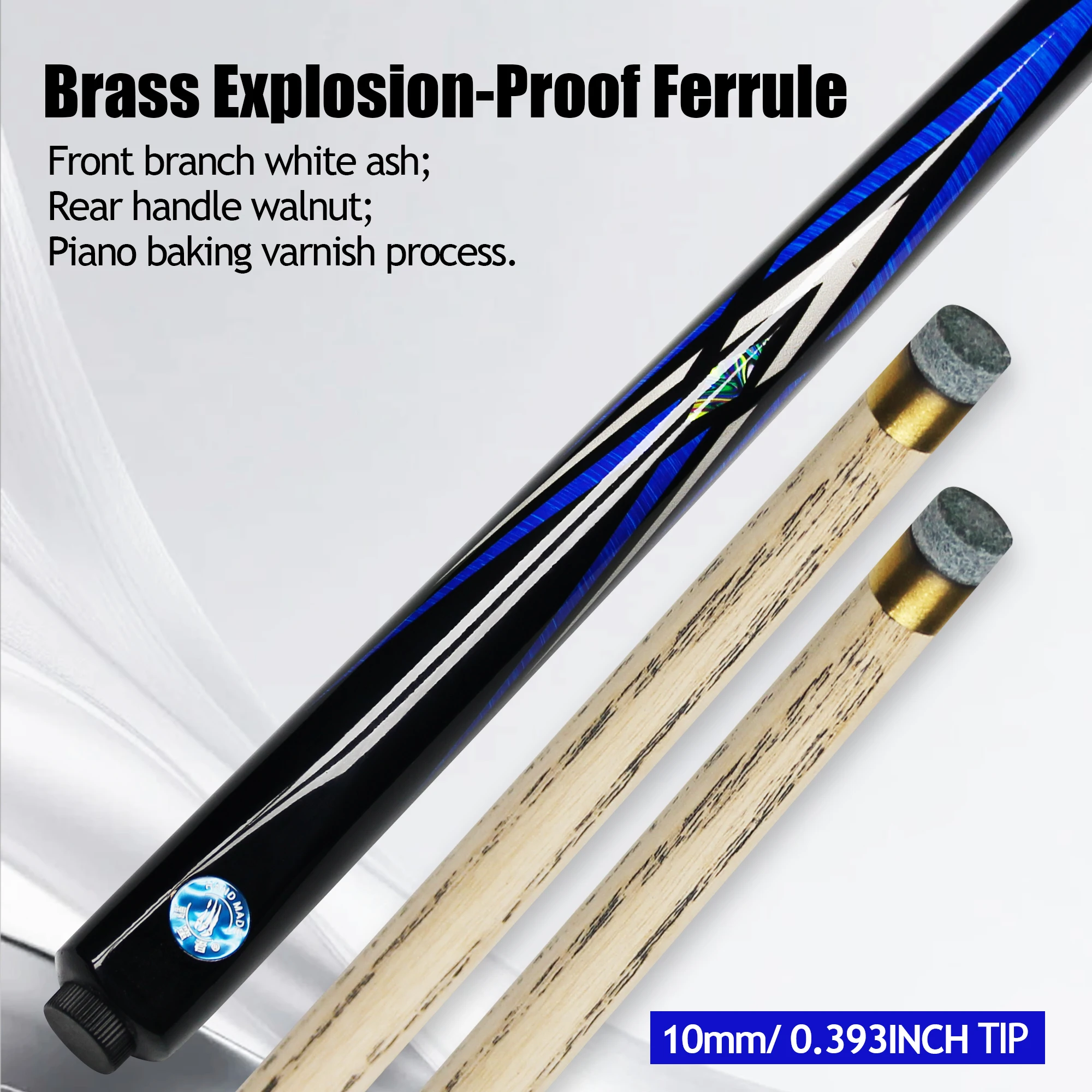Chinese Professional Pool Cue 10mm Tip, Maple Wood Walnut Brass Vacuum Interface, Not Easily Bent/Broken Tournament Choice