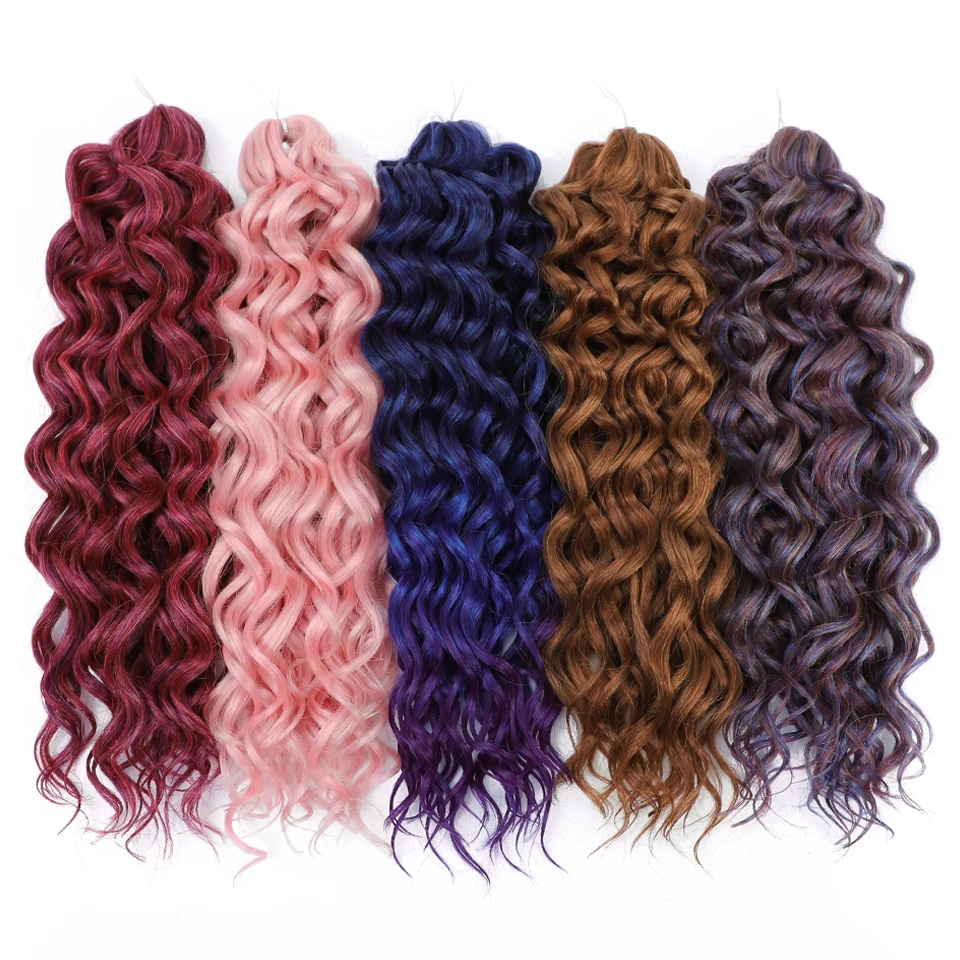 Extensión de cabello trenzado con ondas de océano rosa ombré de 24 pulgadas, trenzas de ganchillo rizadas sintéticas, pelo trenzado con ondas de agua para mujer, estilo Hawaiano