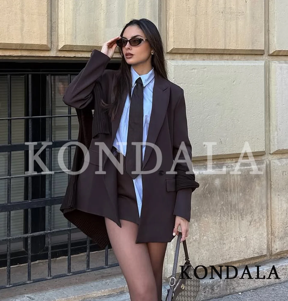 

KONDALA Lady Commute Double Breasted Blazer Women Elegant Casual Coffee Color Blazer 2026 Spring Summer Trendy Versatile Blazer