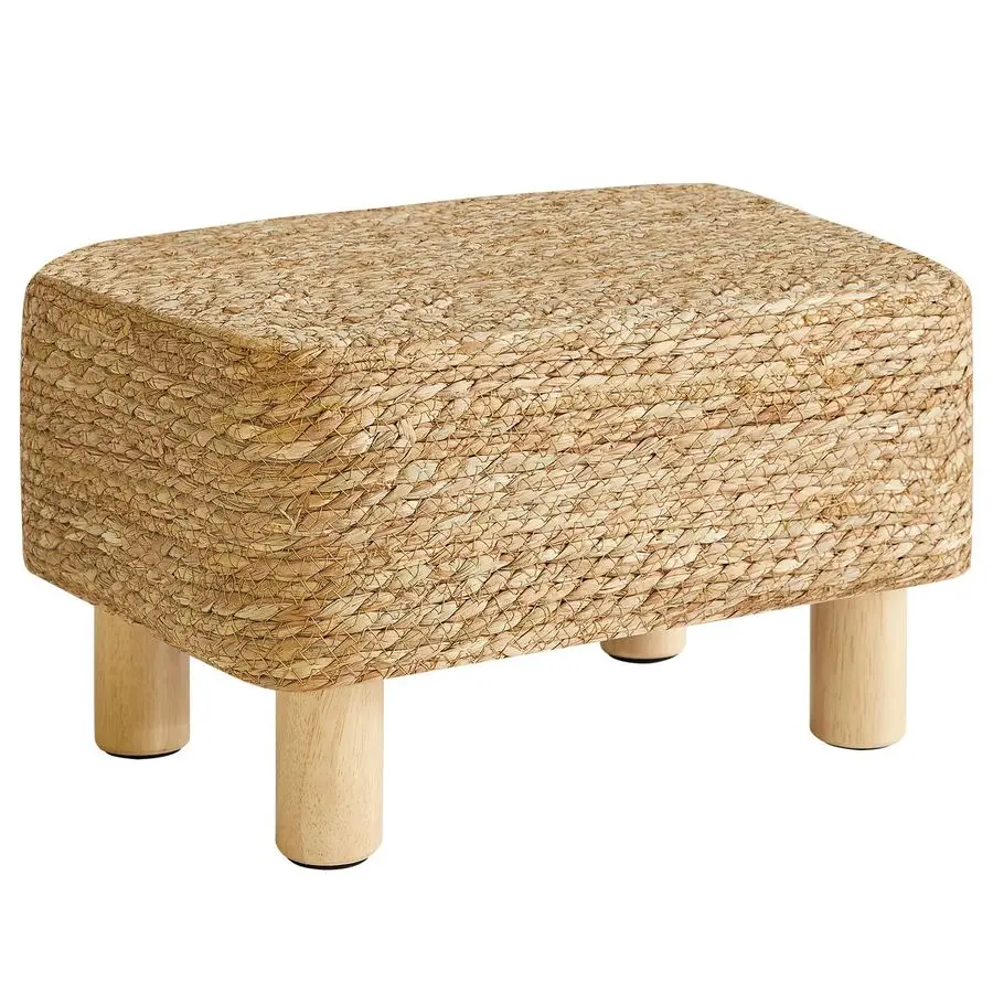 Taburete para pies, reposapiés rectangular, puf otomano tejido a mano de algas marinas naturales con patas de madera, taburete de tocador moderno multifuncional,