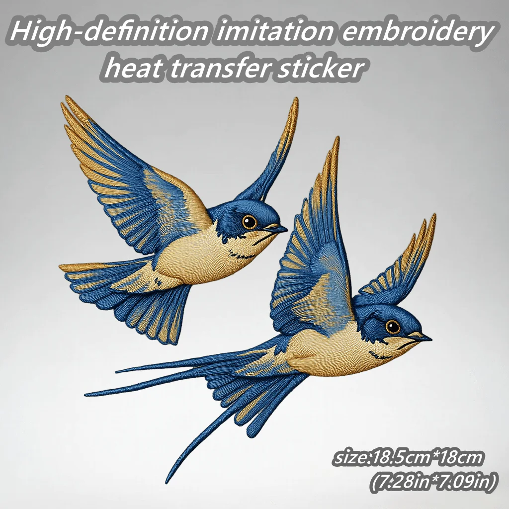 1/2/3 Pieces Swallow-Pattern Faux-Embroidery Heat Transfer Decal for DIY Clothing Decoration view 3