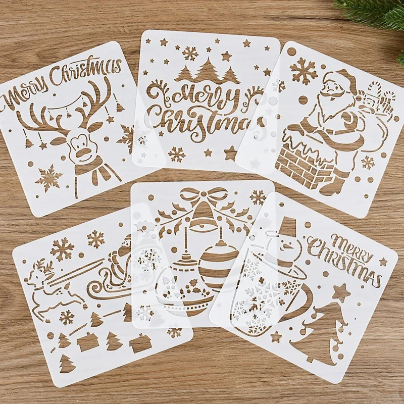 Christmas Drawing Stencils Embossing Paper Card Scrapbooking Stamp Album Decoration New Year DIY Wall Window Xmas Decor Painting