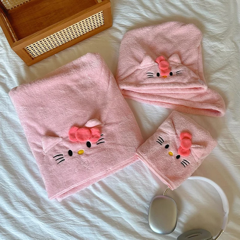 Sanrio Hello Kitty Bath Towel And Bath Skirt Three-piece Set Cute Kawaii Quick-drying Non-shedding Cartoon Anime Bath Skirt