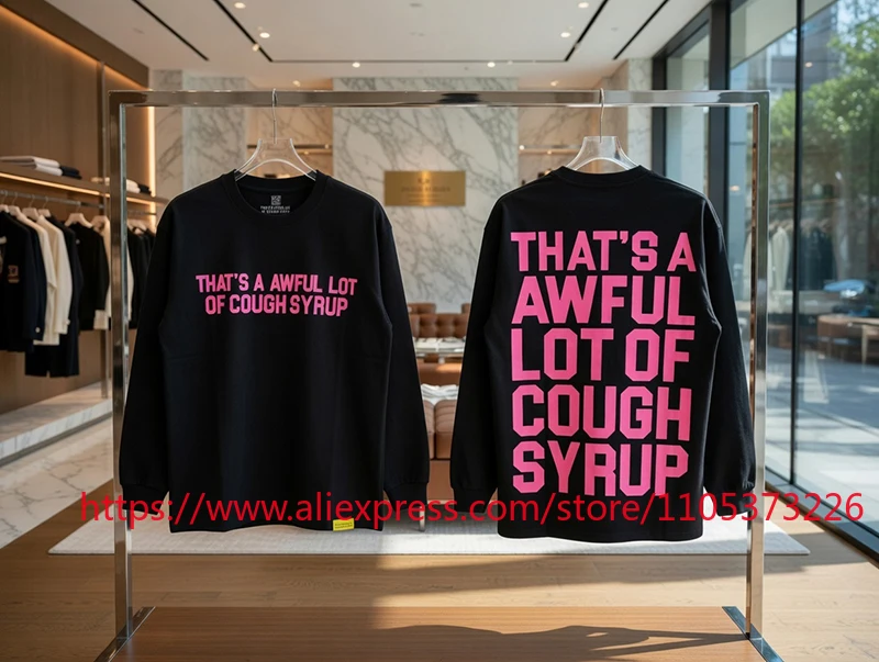 2026 New Arrival  That's A Awful Lot of Cough Syrup Men's Long Sleeve T-Shirt Streetwear Graphic Tee Black Cotton Casual Top