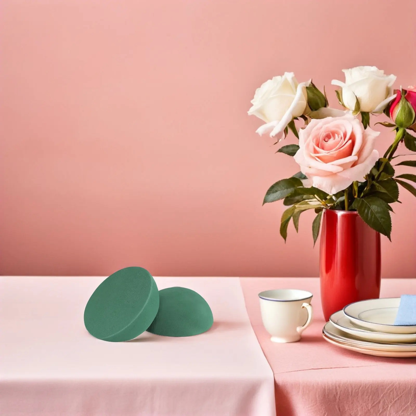 6Pcs Green Floral Foam Half Ball Realistic Texture for Artificial Flowers Wedding Bouquet Centerpiece Restaurant Table Decor