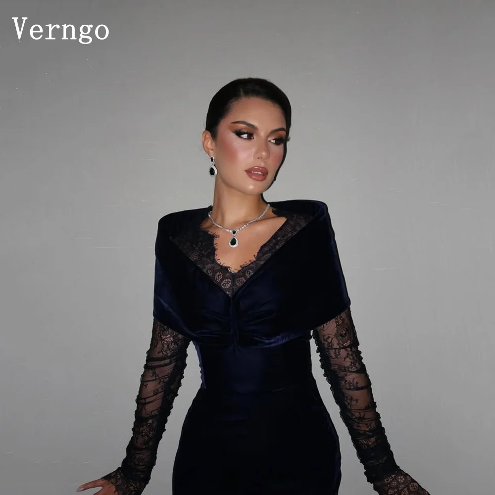 

Verngo Royal Blue Velvet Evening Dress Full Sleeves Mermaid Formal Occasion Dress Elegant Saudi Arabia Prom Gowns Customized
