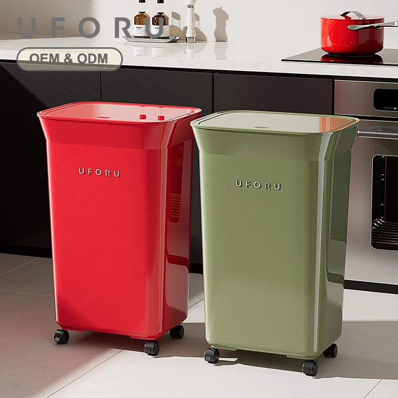 UFORU Large Capacity Roller Wheeled Plastic Dustbin with Wheels for Kitchen Home Use Modern Design Trash Can