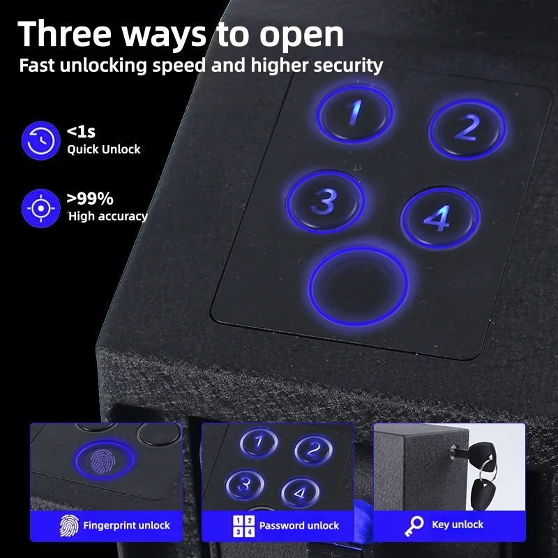 Biometric Fingerprint Key Code 3-in-1 Wall Mounted Pistol Safes Box Pull-out Fingerprint Key Code Safe Gun Box Mute