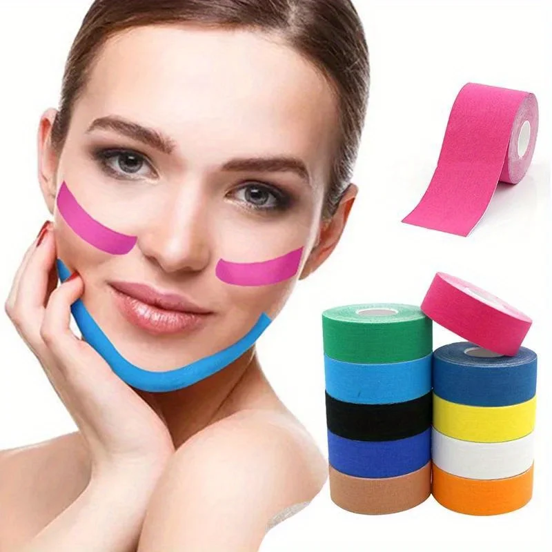 2.5CM*5M Kinesiology Facial Tape - Elastic Therapeutic Skin Tape for Wrinkle Reduction, V Line Lifting and Eye Area Support