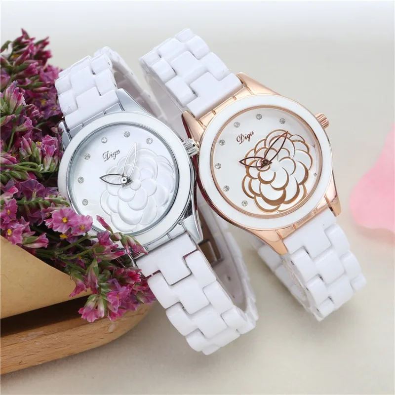 

Watch for Women Camellia Luminous Pointer Quartz Watch Ceramic Bands Casual Fashion Student Clock Senior Girl Gift Reloj Mujer